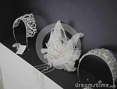 Three decorative wedding tiaras with crystals Stock Photo