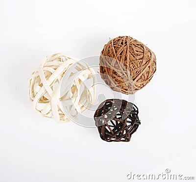 Three decorative wicker wooden balls Stock Photo