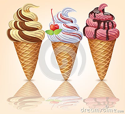 Three delicious ice cream Vector Illustration