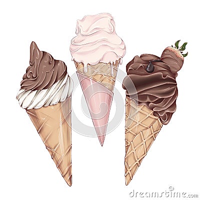 Three delicious ice cream. Stock Photo