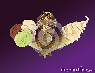 Three delicious ice creams Vector Illustration