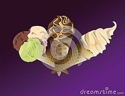 Three delicious ice creams Stock Photo