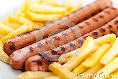 Wurstel with chips Stock Photo