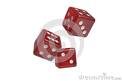 Three dice falling down isolated on white background. 3D rendered illustration Cartoon Illustration