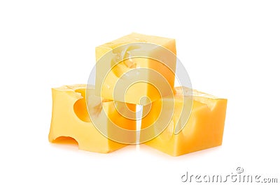 Three dice yellow cheese with holes Stock Photo