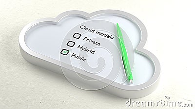 Three different cloud checklist and public crossed off Cartoon Illustration