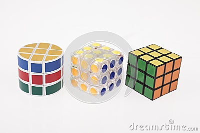 Three different color cube puzzle with clipping path Editorial Stock Photo