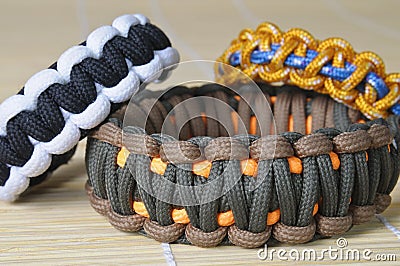 Three different color paracord Stock Photo