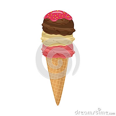 Three different flavor ice creams with cone icon Vector Illustration