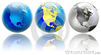 Three different globe North America Stock Photo