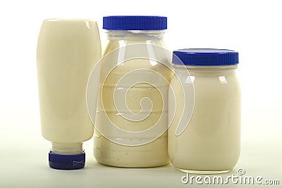 Three Different Jars with Mayonnaise Stock Photo