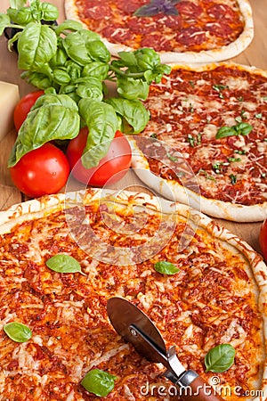 Three Different pizzas Stock Photo