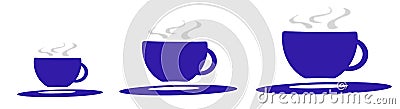 Three different sizes of hot beverages icon, blue Stock Photo