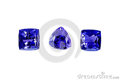 Three Different Tanzanite Stones Stock Photo