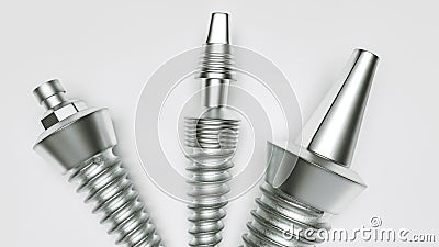 Three different tooth implants- 3D Rendering Stock Photo
