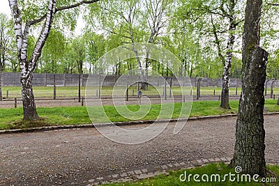 Three different types of fences where installed in Birkenau concentration camp Stock Photo