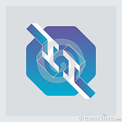 Three-dimension letters I and I on a hexagonal substrate. Isometric 3d font for design. II - monogram or logotype Vector Illustration