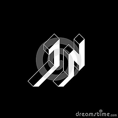 Three-dimension original letters. JN - logo or 2-letter code. Isometric 3d font for design. Letters J and N - Monogram or logotype Vector Illustration