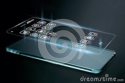 Three dimensional apps on smartphone screen. Stock Photo