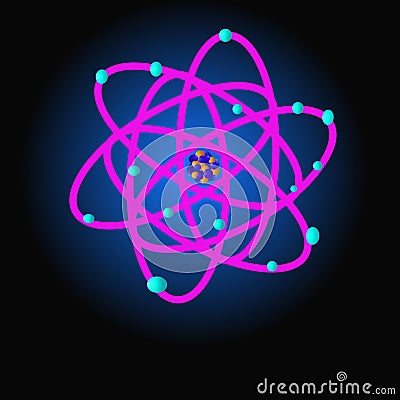 three dimensional atomic structure with fundamental particles electrons protons and neutrons illustration. Cartoon Illustration