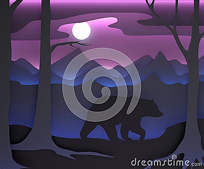 Three-dimensional composition with a bear and the moon. Stock Photo