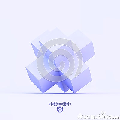Three-dimensional cross. Figure constructed of cube blocks. Mathematical object. 3d geometric shape. Vector Illustration