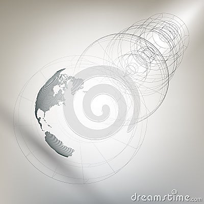 Three-dimensional dotted world globe with abstract construction Vector Illustration