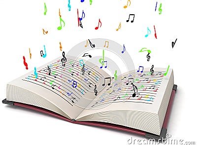 Three dimensional flying musical notes Stock Photo