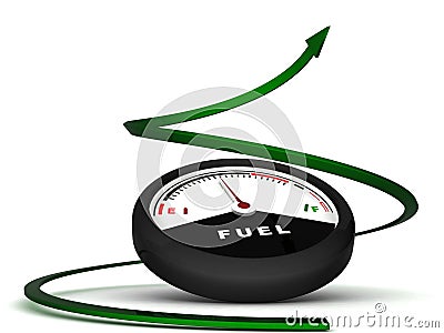 Three dimensional fuel meter with green arrow Stock Photo