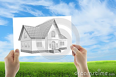 Three dimensional house sketch Stock Photo