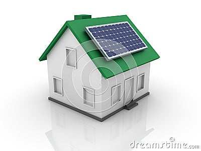 House with Solar Panel Cartoon Illustration