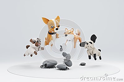 3D illustration of different activities of dogs Cartoon Illustration