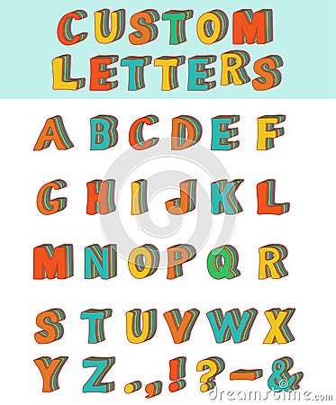 Three-dimensional layered custom children alphabet font. Vector Illustration