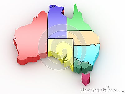 Three-dimensional map of Australia Stock Photo