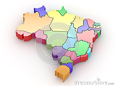 Three-dimensional map of Brazil. 3d Stock Photo
