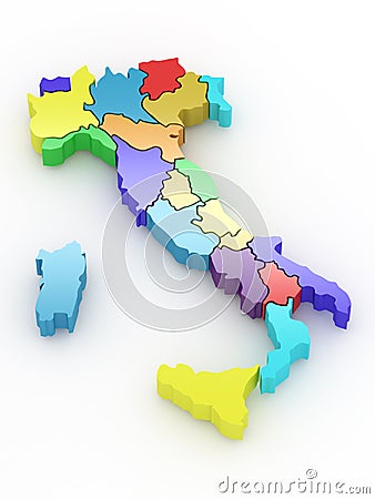 Three-dimensional map of Italy. 3d Stock Photo