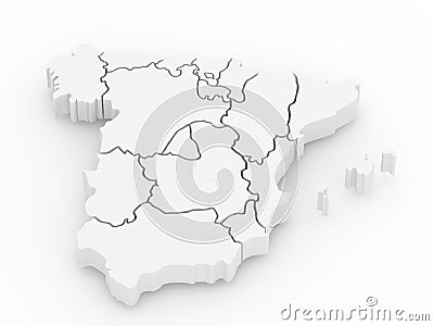 Three-dimensional map of Spain. 3d Stock Photo