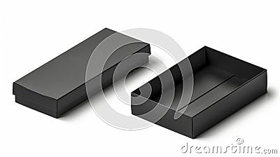 Three-dimensional mockup of a magnet box for jewelry or gifts. Black rigid packages template, paper or cardboard Cartoon Illustration