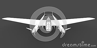 Three-dimensional model of the bomber aircraft of the second world war. Body with two tails and wide wings. Turboprop Cartoon Illustration