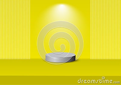 podium gray with yellow background with white spotlight. Stock Photo