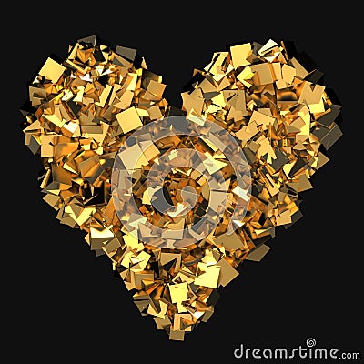 Heart made of golden cubes Cartoon Illustration