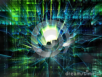 Light fracture on electronic background, virus concept Cartoon Illustration