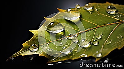 A three-dimensional representation of a wet leaf, allowing viewers to virtually explore the intricate details of each water Stock Photo