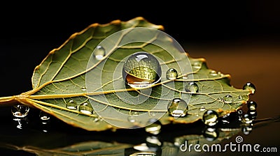 A three-dimensional representation of a wet leaf, allowing viewers to virtually explore the intricate details of each water Stock Photo