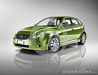 Three-Dimensional Shape Green Sedan Studio Shot Stock Photo