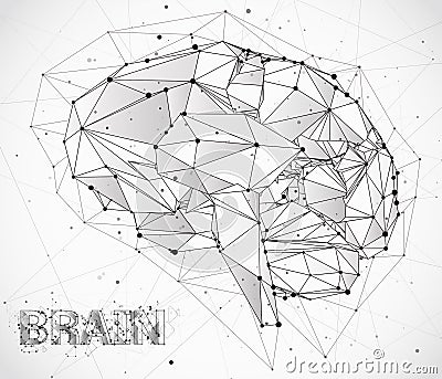Three-dimensional vector cyber brain. neural network mega-data p Vector Illustration