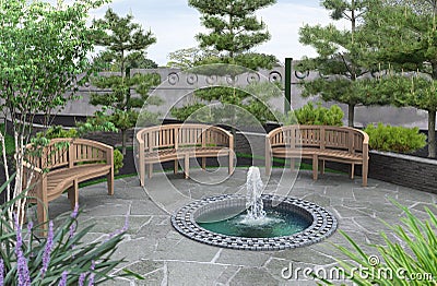 Three-dimensional visualization of backyard living spaces, 3D rendering Stock Photo