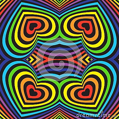 Three-dimensional volumetric seamless pattern. colorful rainbow on black background. vector Vector Illustration