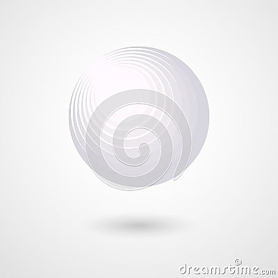 The three-dimensional white sphere Abstract design element Decorative futuristic 3D sphere ball circle in space A modern geometric Vector Illustration