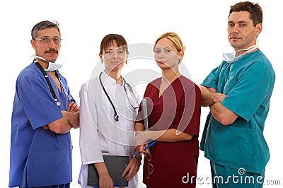 Three doctors and nurse Stock Photo